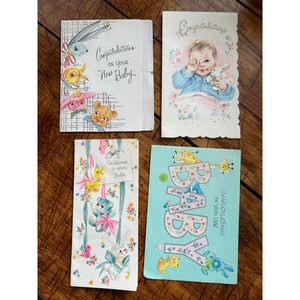 Lot of 4 'New Baby' Congratulation Greeting Cards, Vintage Greeting Cards